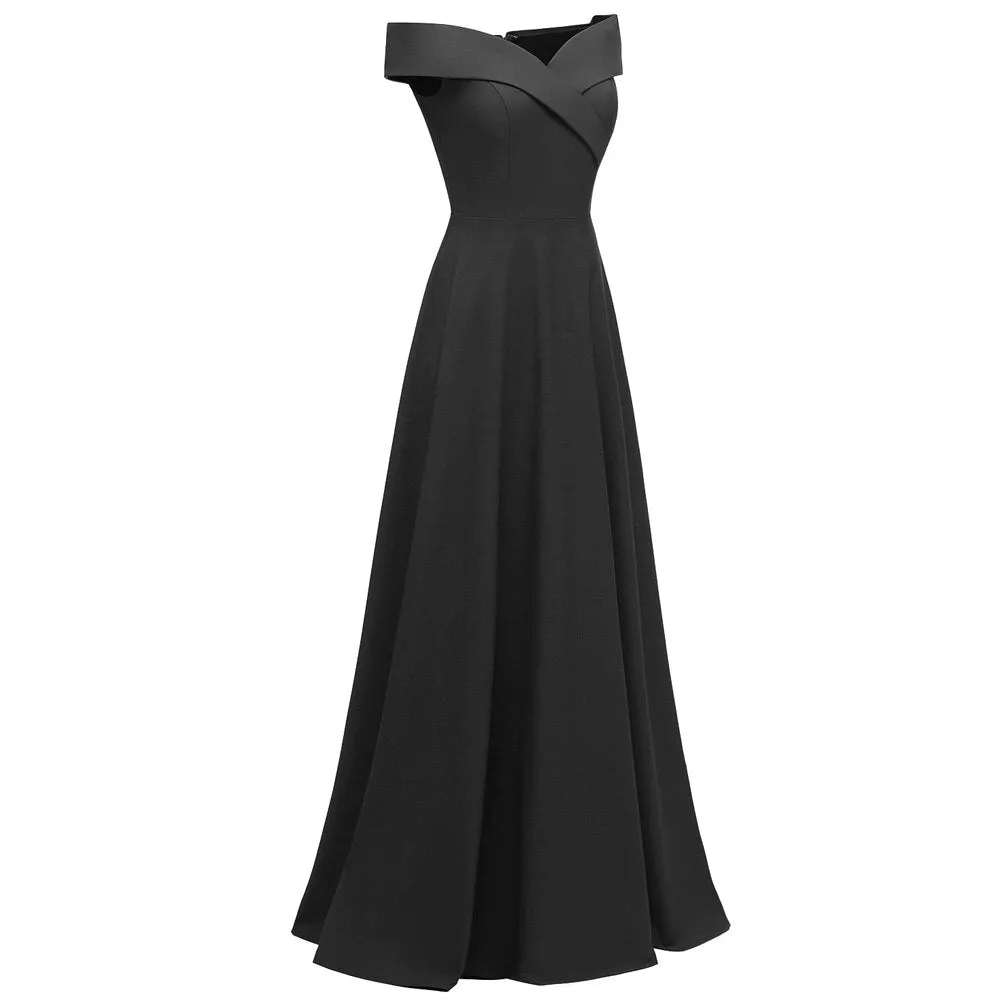 1950s Long Formal Summer V Neck Swing Off Shoulder Runway Party Dress