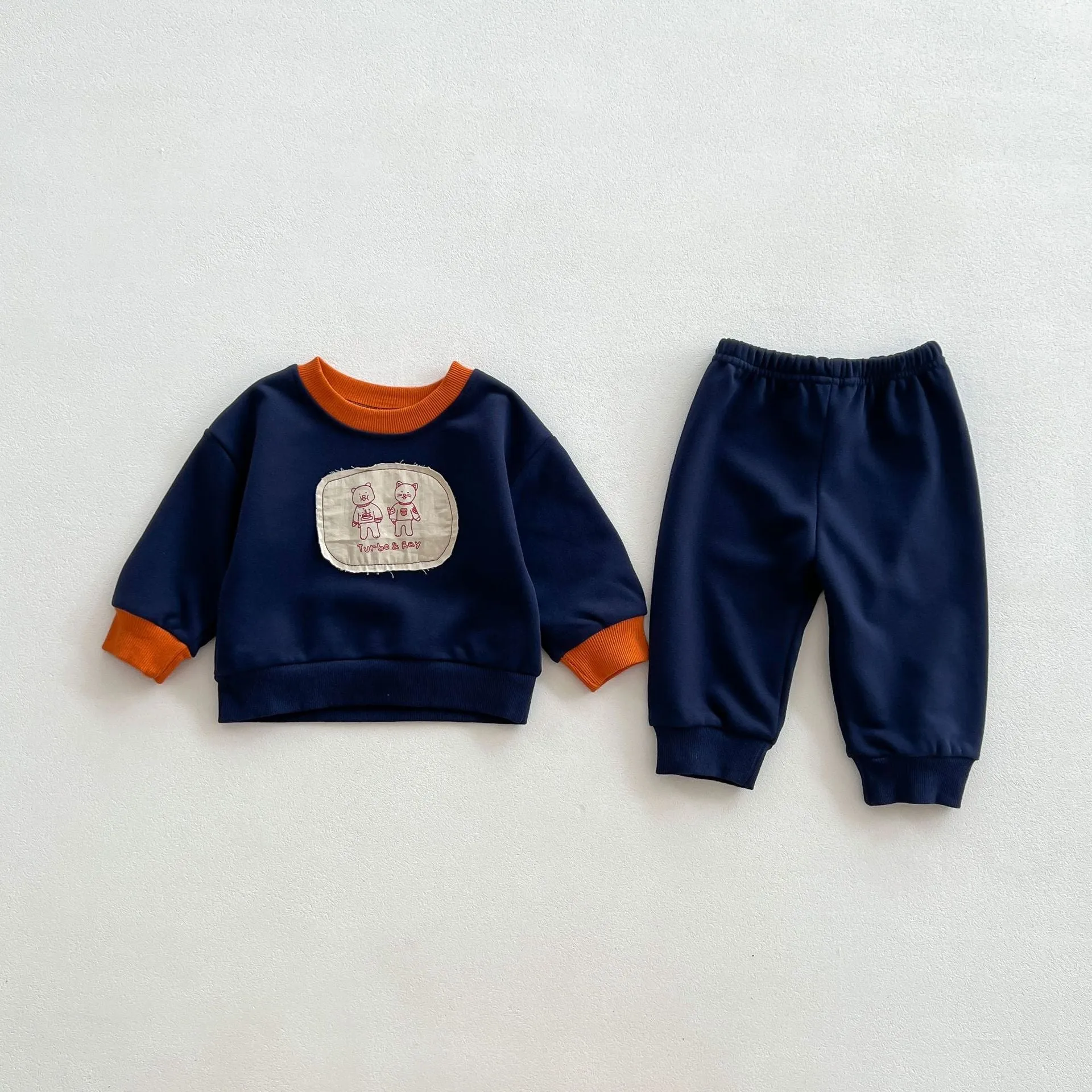 2 Pieces Set Baby Kid Girls Boys Color-blocking Cartoon Tops And Solid Color Pants Wholesale 23101919