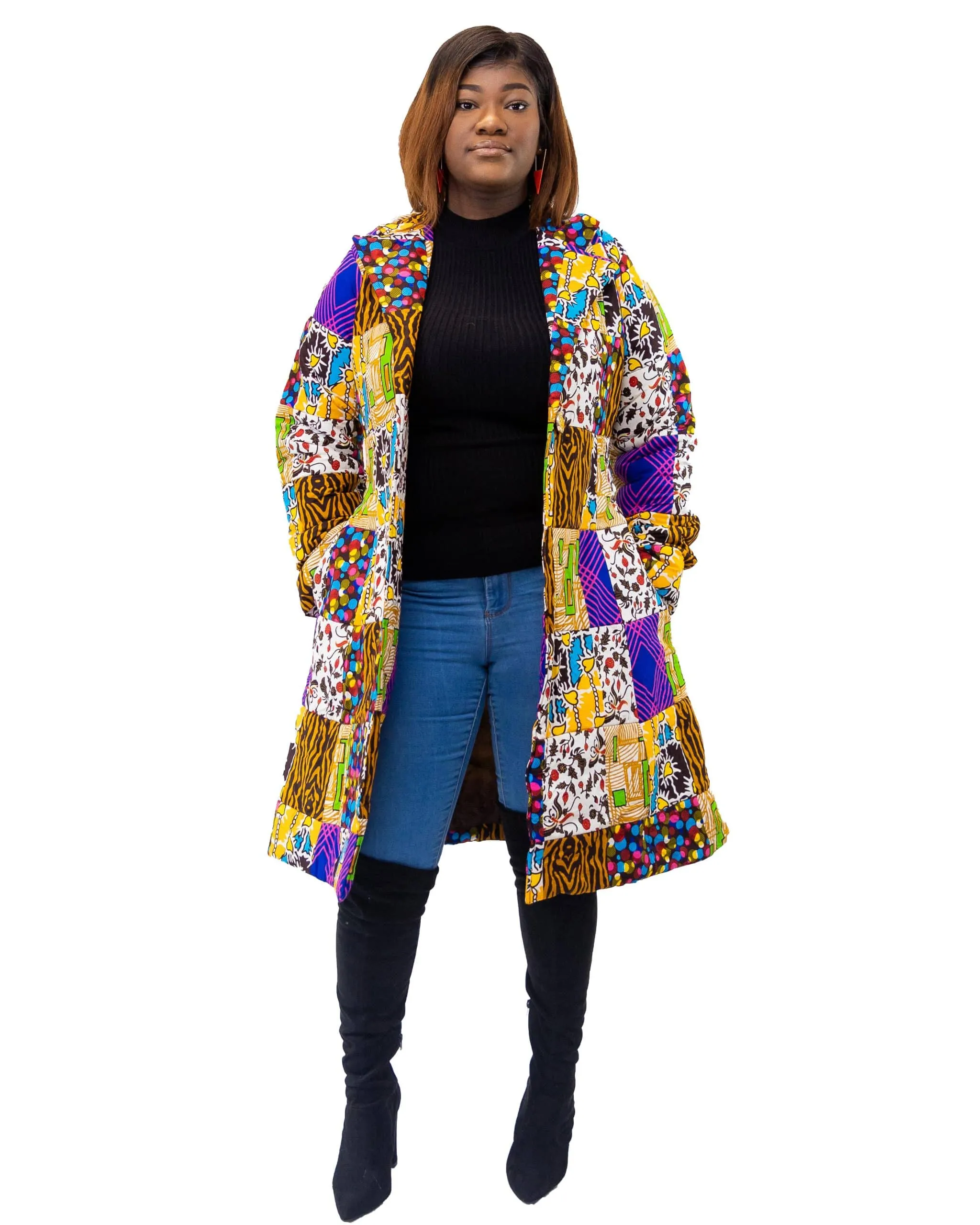 Anaya Colourful African Patchwork Print Coat - African Clothing Store | JT Aphrique