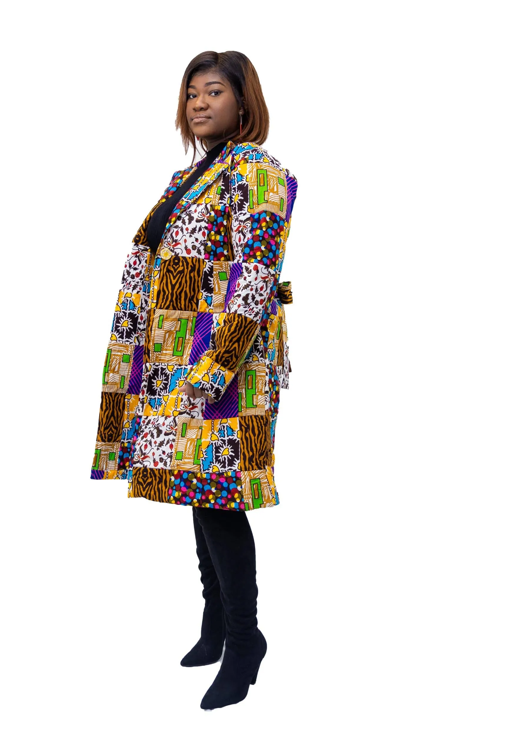 Anaya Colourful African Patchwork Print Coat - African Clothing Store | JT Aphrique