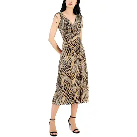 Anne Klein Womens Printed Ruched Fit & Flare Dress