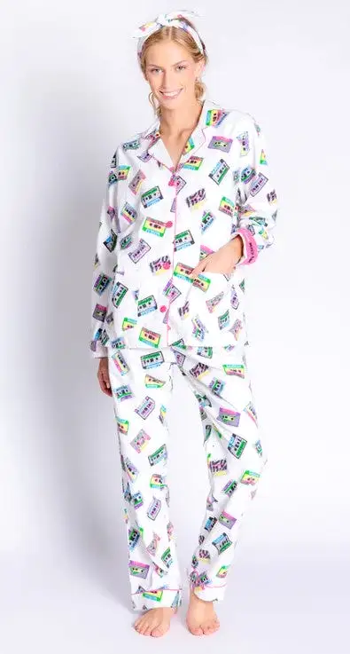 Antique White Mix Tape Flannel PJ Set