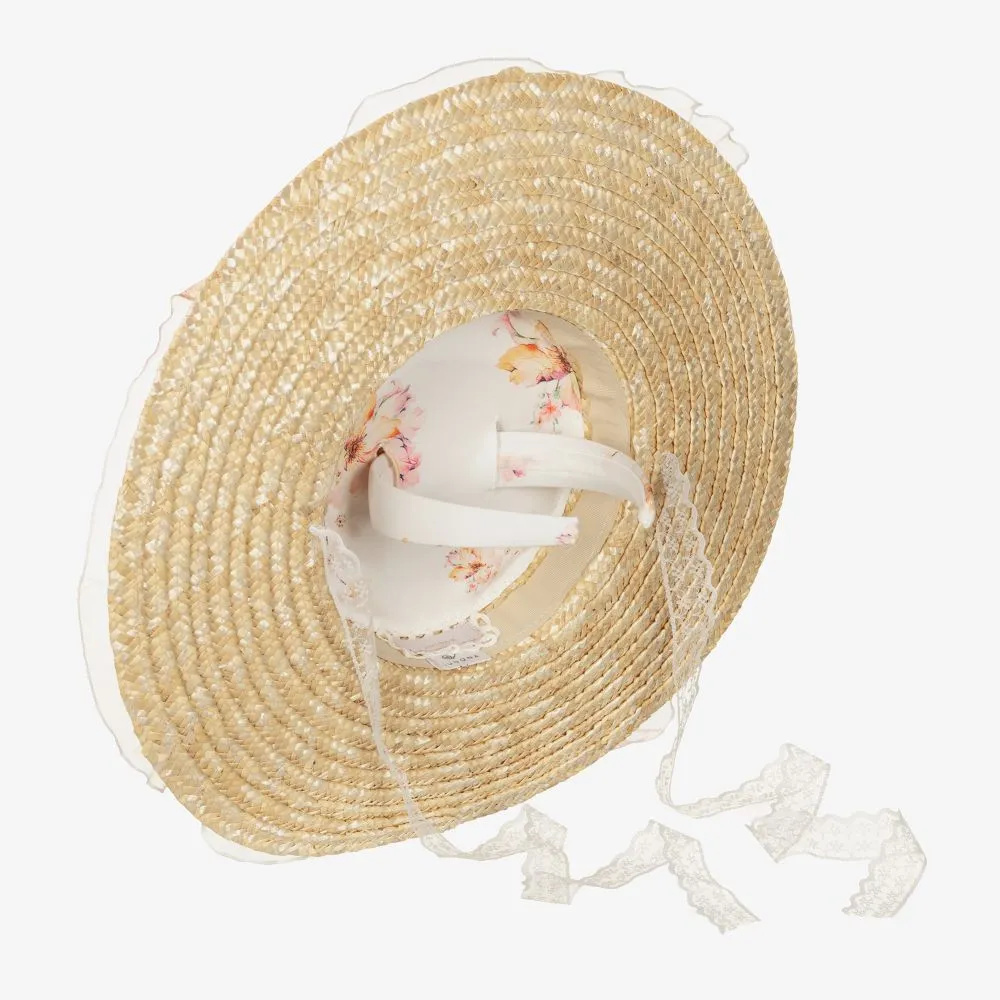 Beige Straw & Organza Hat