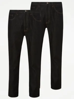 Black Straight Fit Jeans 2 Pack | Men | George at ASDA