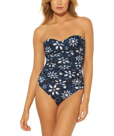 Bleu By Rod Beattie Womens Printed Beandeau One-Piece Swimsuit