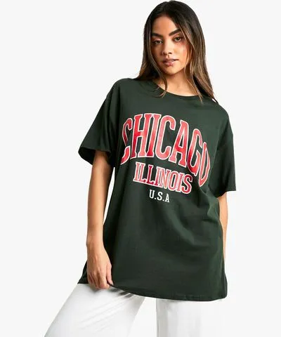 boohoo Womens Chicago Illinos Printed Oversized T-Shirt