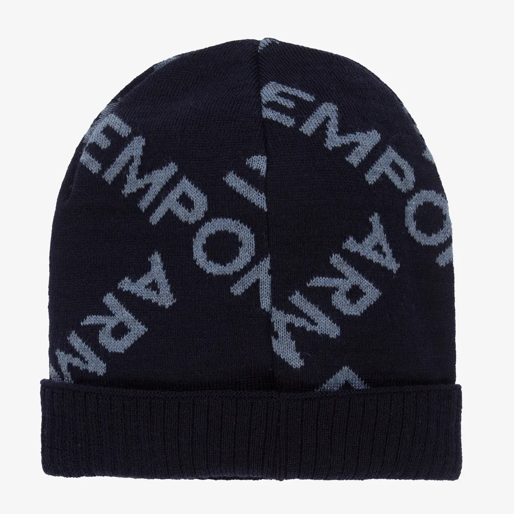 Boys Blue Wool Logo Hat Set