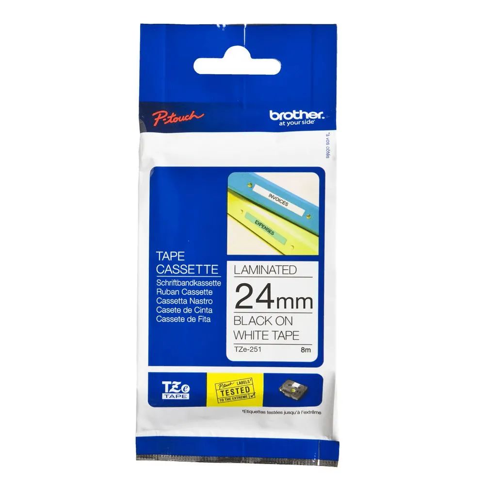 Brother TZE-251 Laminated Labelling Tape 24mm Black On White Cartridge Pack 3