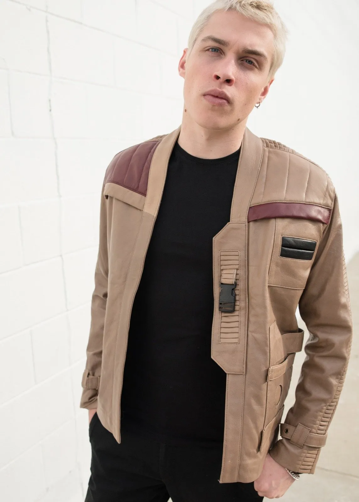 Buy Mens Star Wars Rebel Alliance Finn Poe Dameron Beige Leather Jacket | LucaJackets