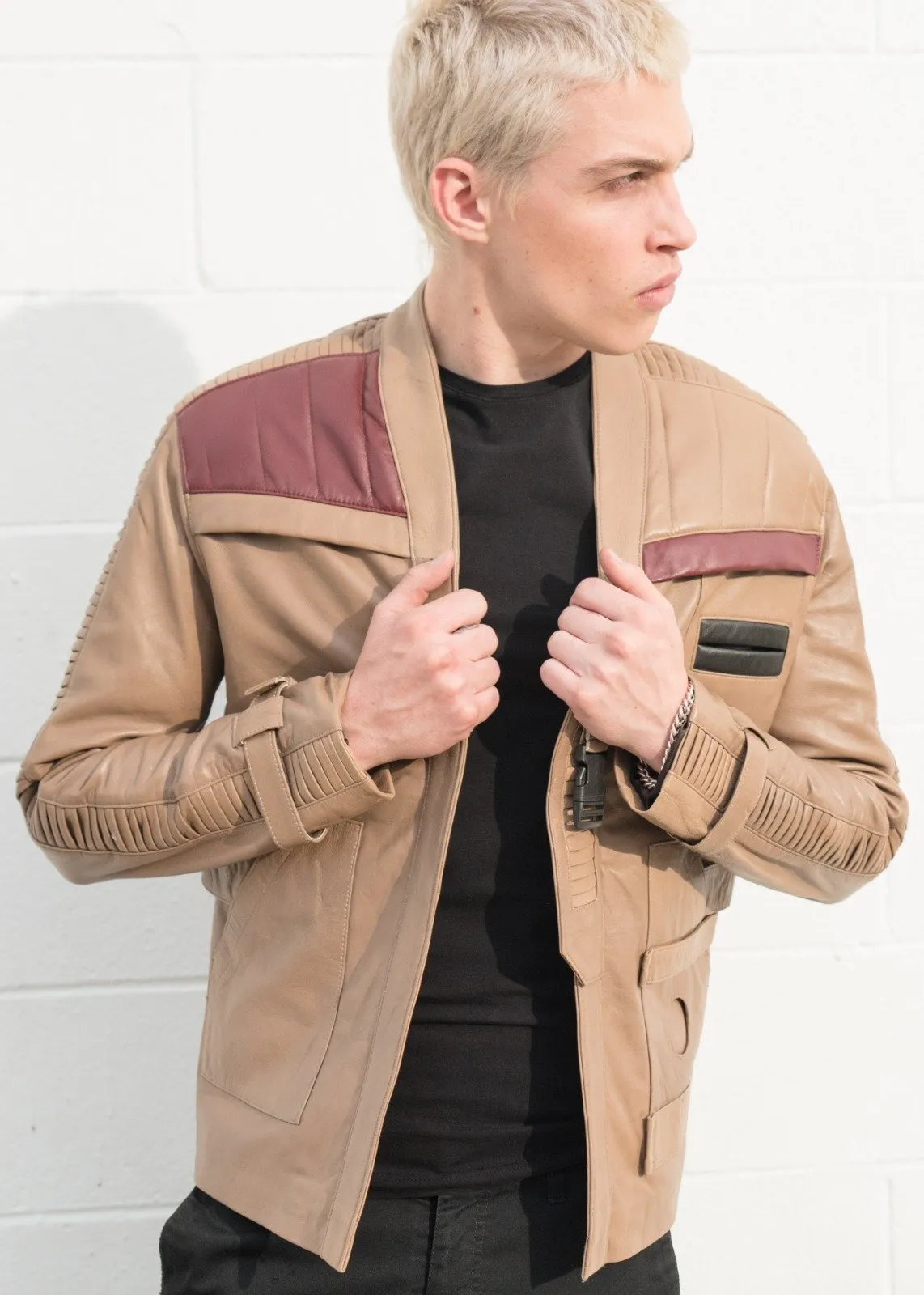 Buy Mens Star Wars Rebel Alliance Finn Poe Dameron Beige Leather Jacket | LucaJackets