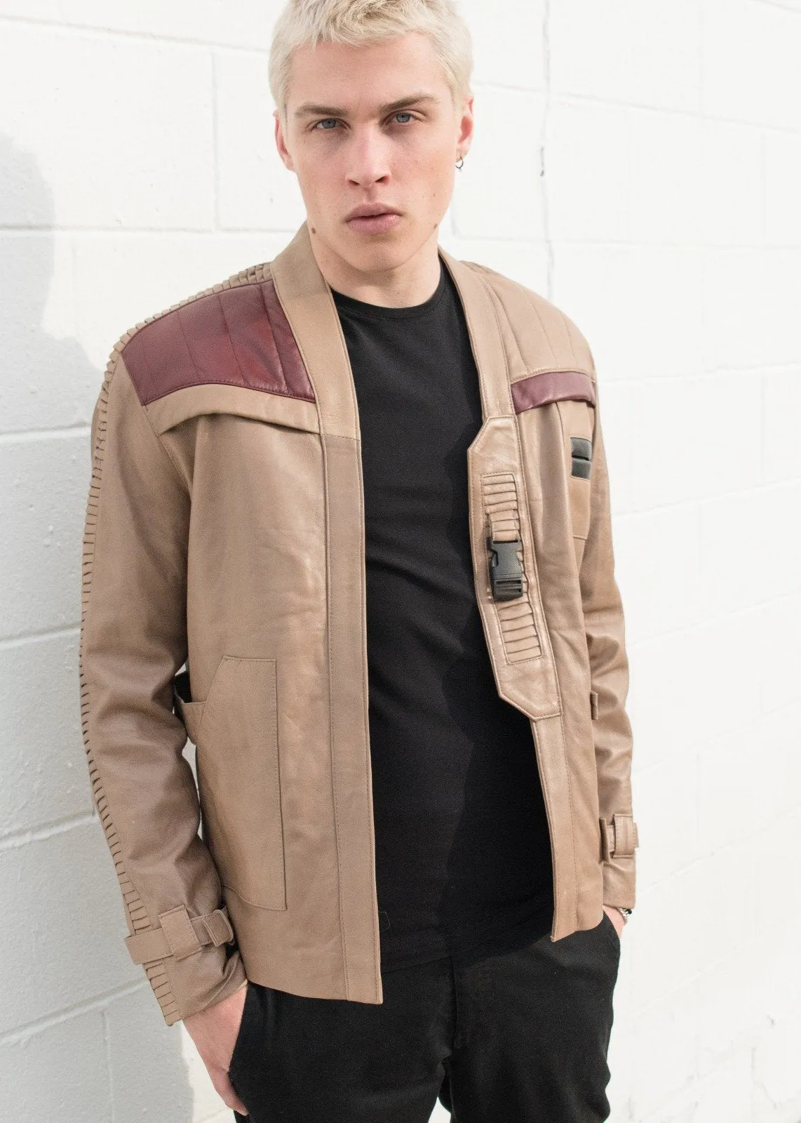 Buy Mens Star Wars Rebel Alliance Finn Poe Dameron Beige Leather Jacket | LucaJackets