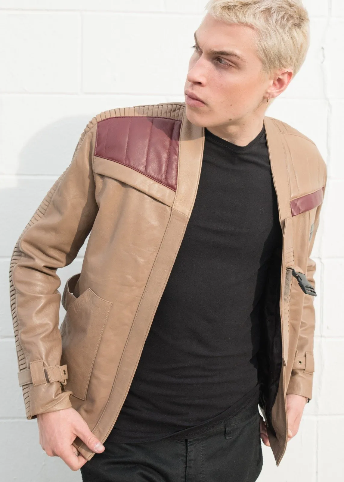 Buy Mens Star Wars Rebel Alliance Finn Poe Dameron Beige Leather Jacket | LucaJackets