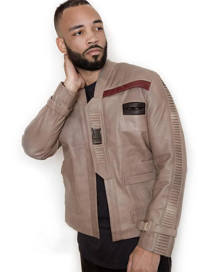 Buy Mens Star Wars Rebel Alliance Finn Poe Dameron Beige Leather Jacket | LucaJackets