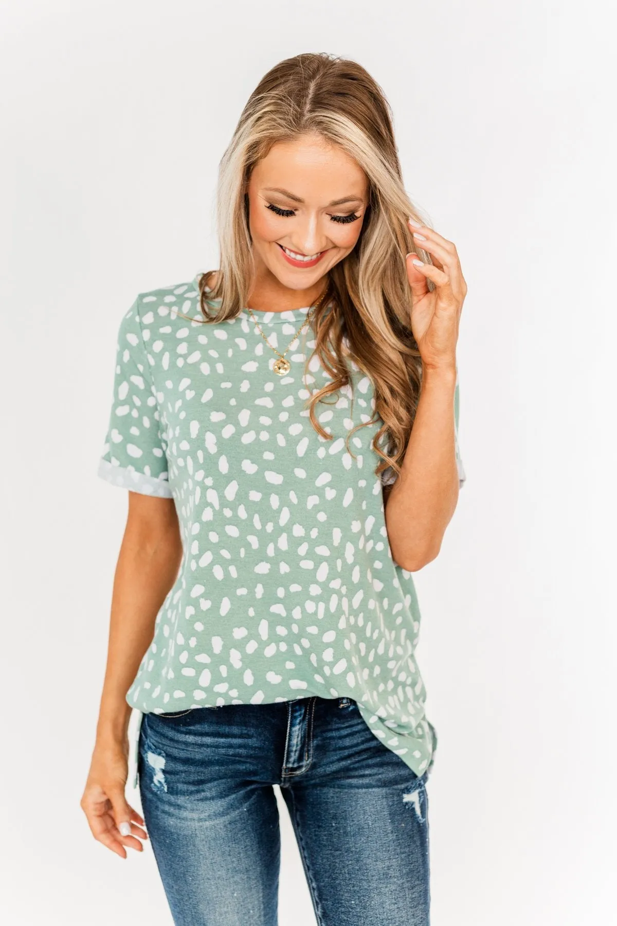 Choose To Be Happy Spotted Top- Sage