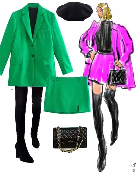 City Commenter Matching Outfits Sets 2023 Chic Green Oversized Long Women Blazer + mini Skirt 2pc Sets