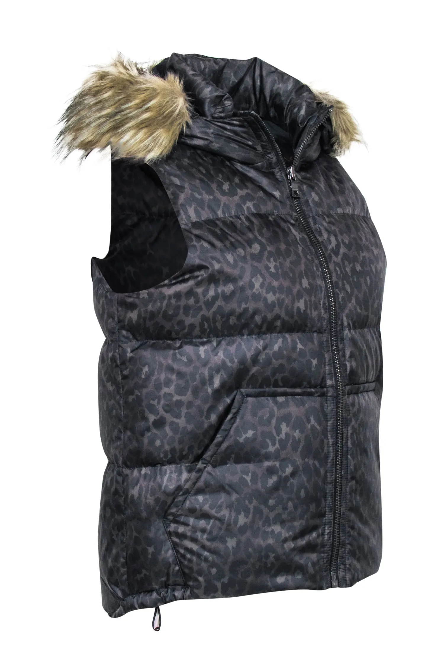 Coach - Brown & Black Cheetah Print Puffer Vest w/ Faux Fur Hood  Sz S