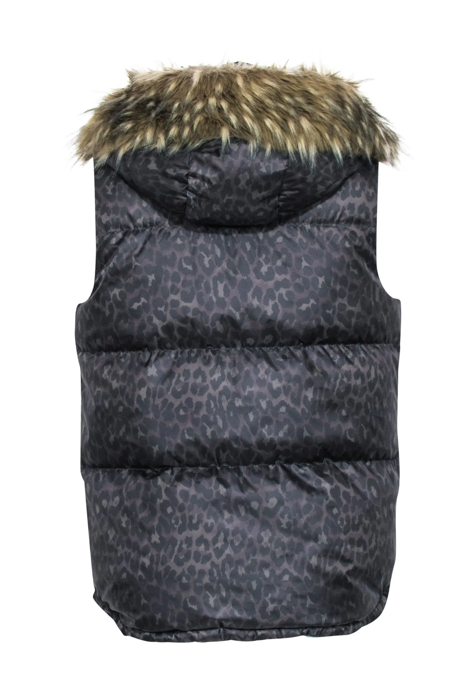 Coach - Brown & Black Cheetah Print Puffer Vest w/ Faux Fur Hood  Sz S