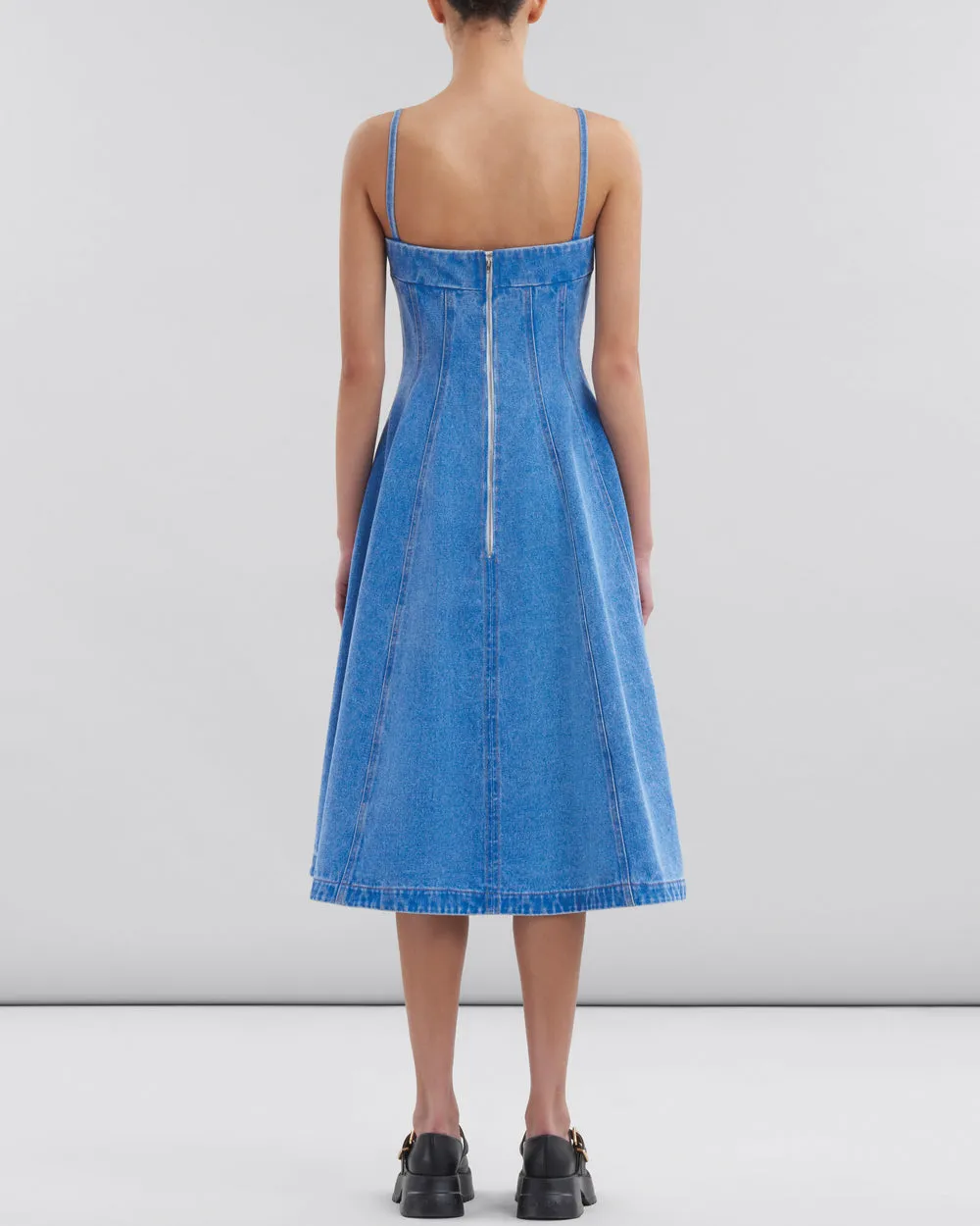 Cobalt Denim Bustier Balloon Midi Dress