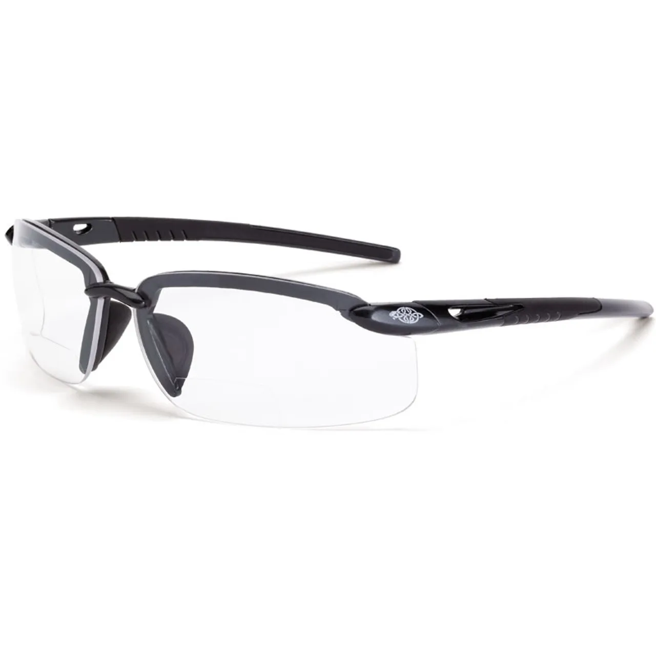 Crossfire ES5 Crystal Black Half-Frame Polarized Smoke Lens Bifocal Reader Safety Glasses