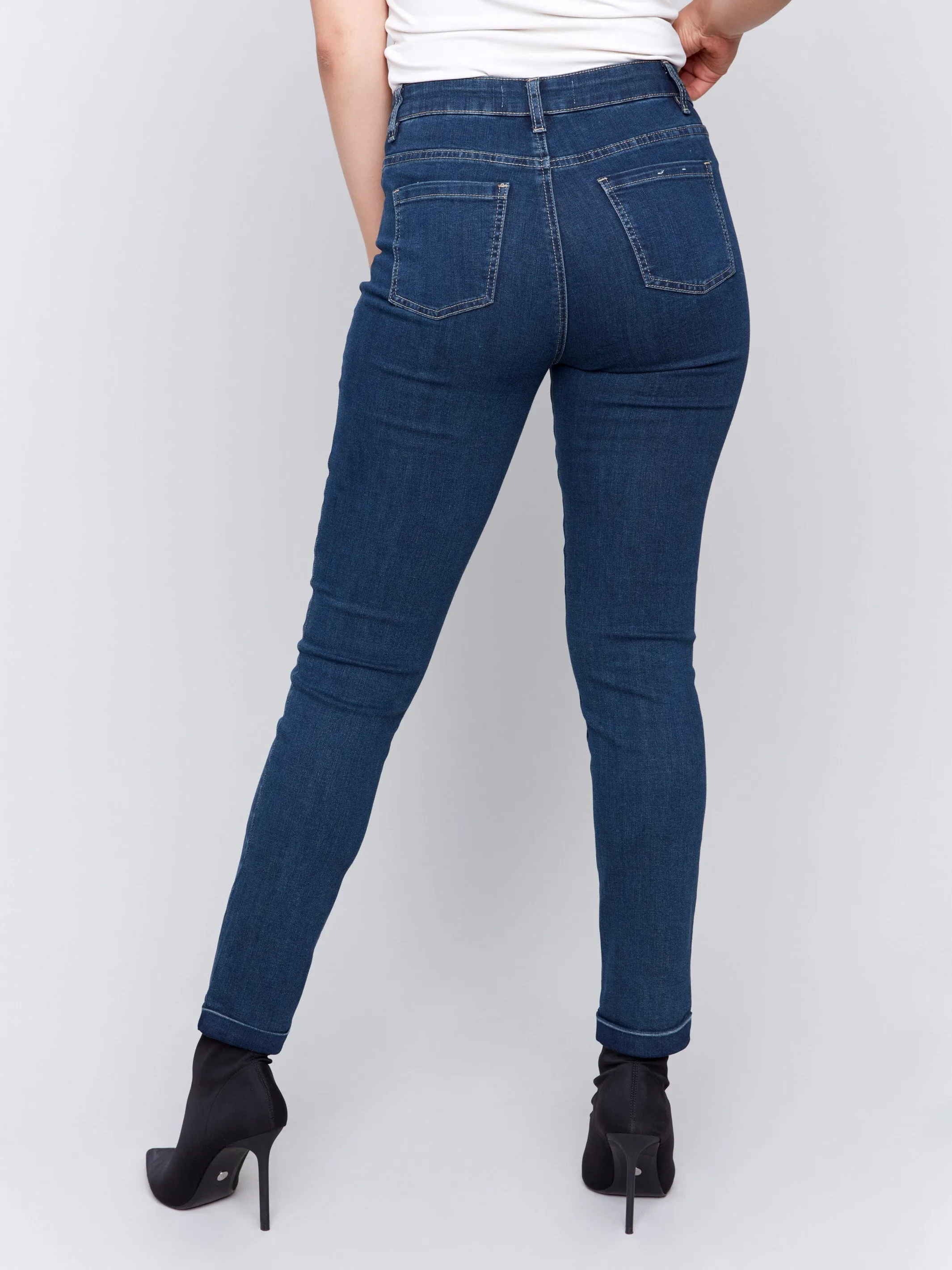 Cuffed Hem Jeans - Dark Blue