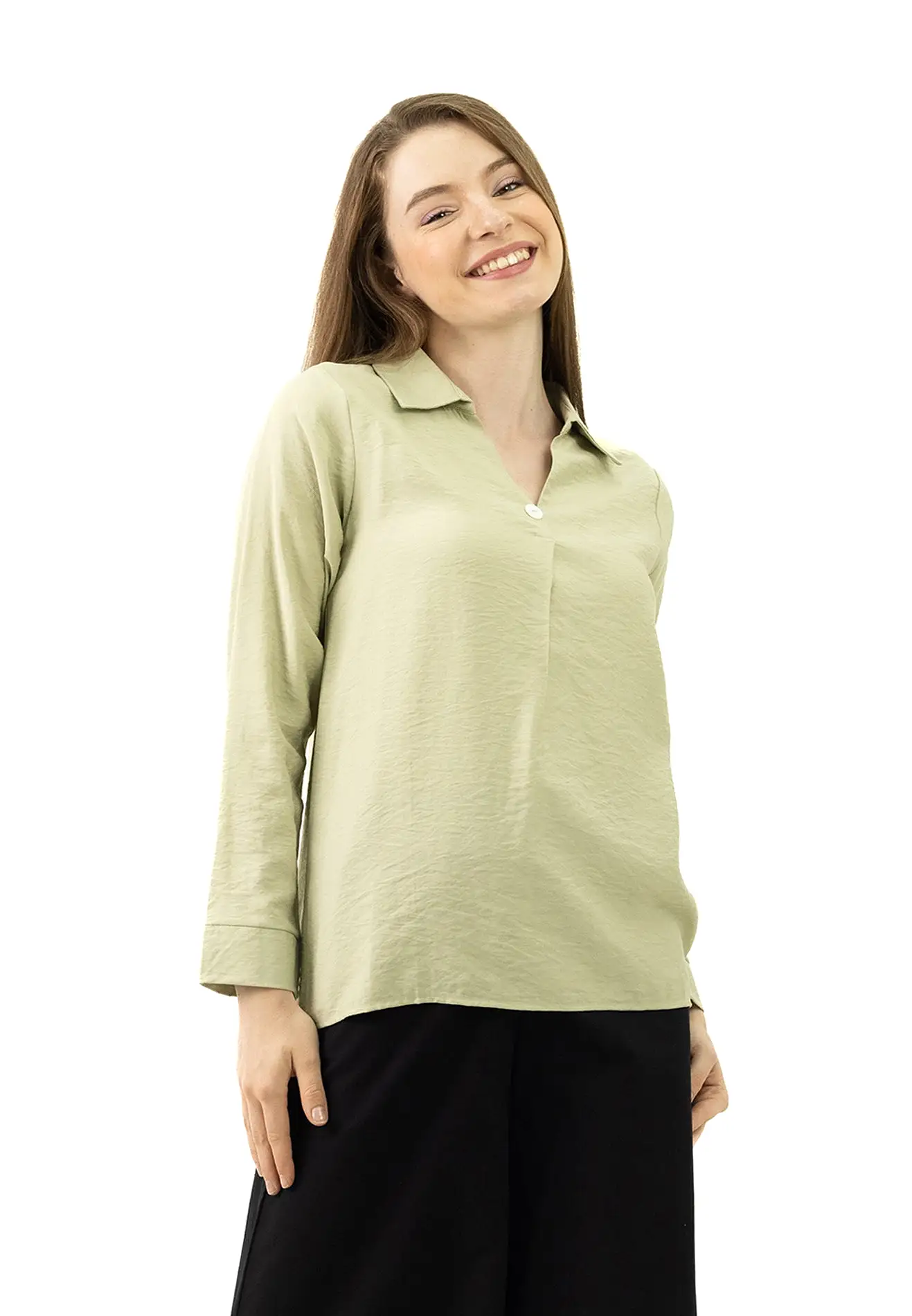 DAISY By VOIR Notched Neck Long Sleeves Blouse