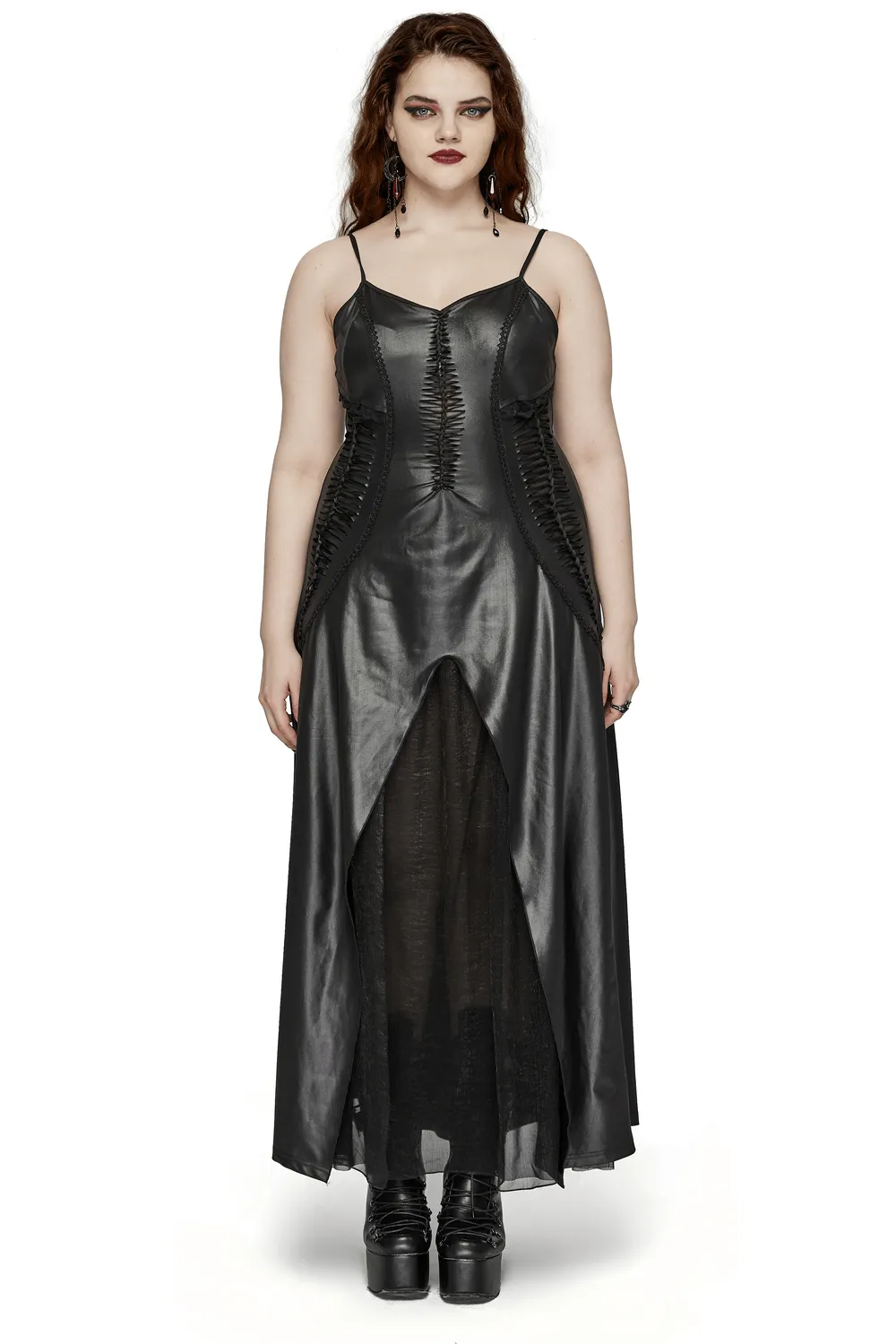 Daring Gothic Maxi Dress with Straps and Lace-up Back