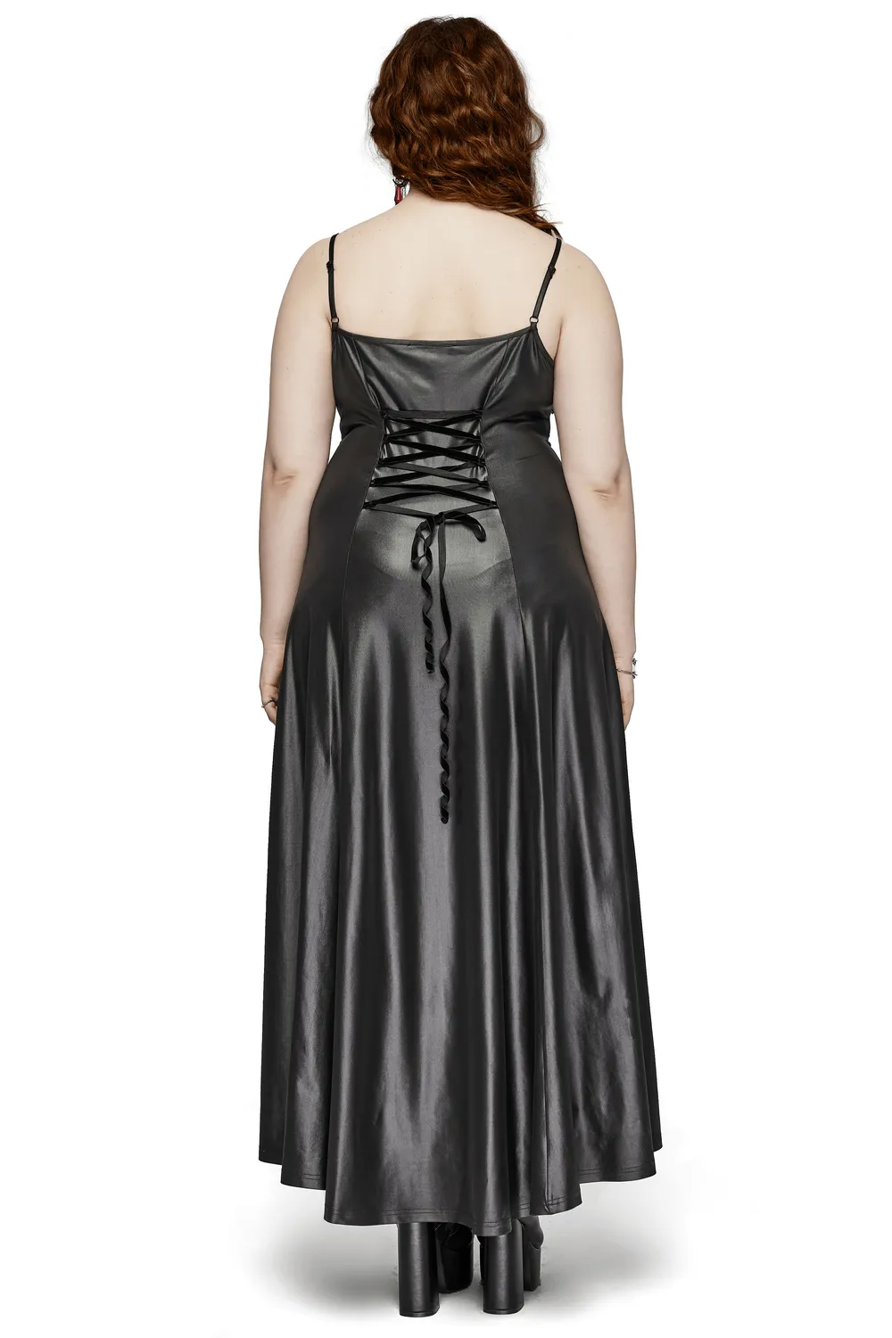 Daring Gothic Maxi Dress with Straps and Lace-up Back