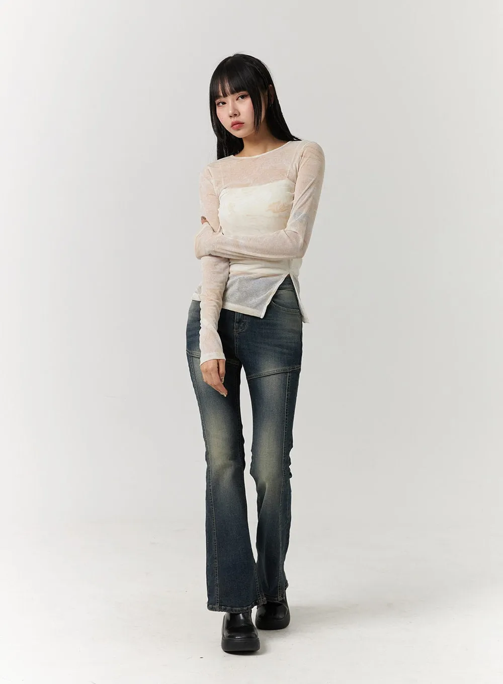 Denim Middle Waist Flared Jeans CJ405