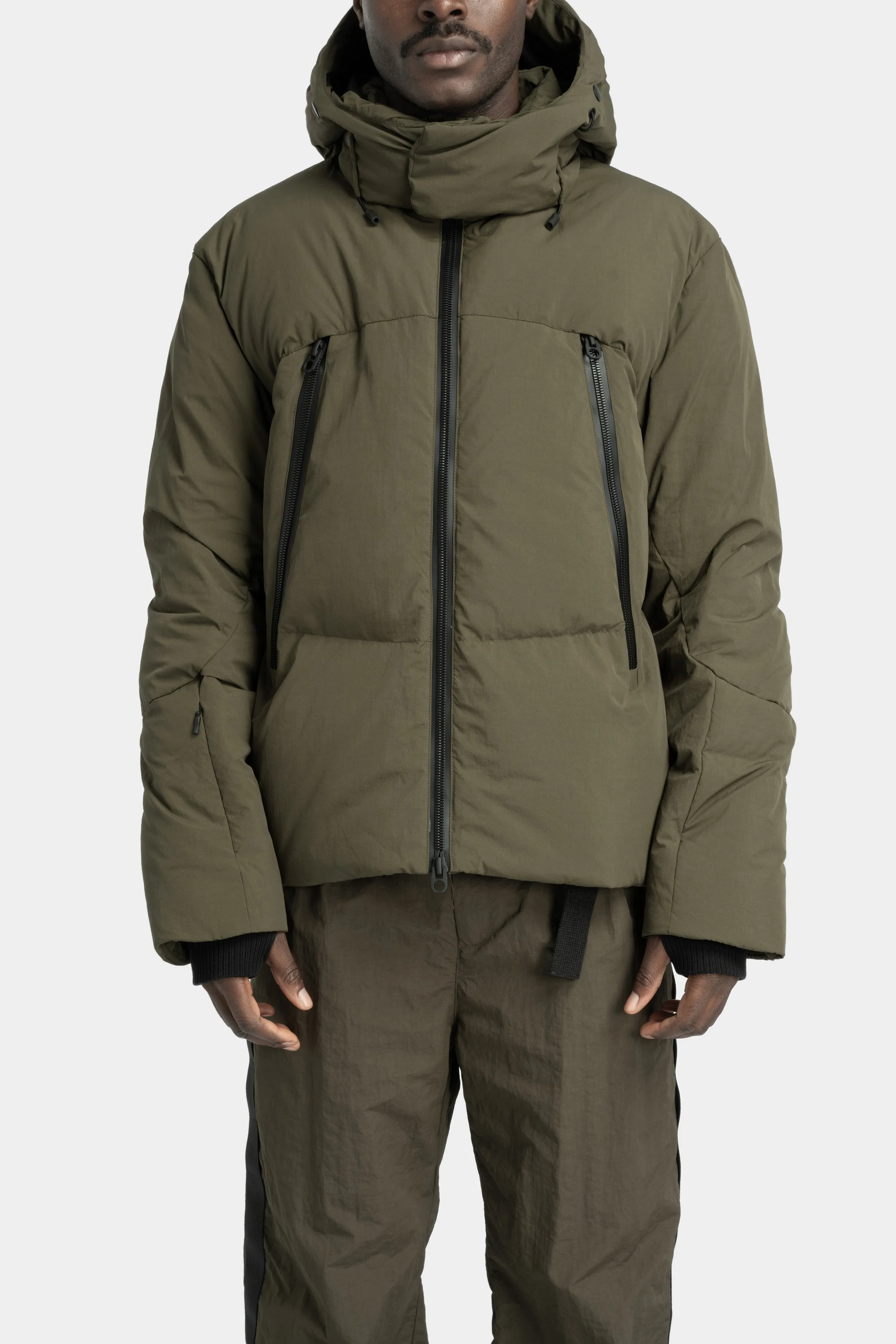 Detachable hood down jacket, Army Green