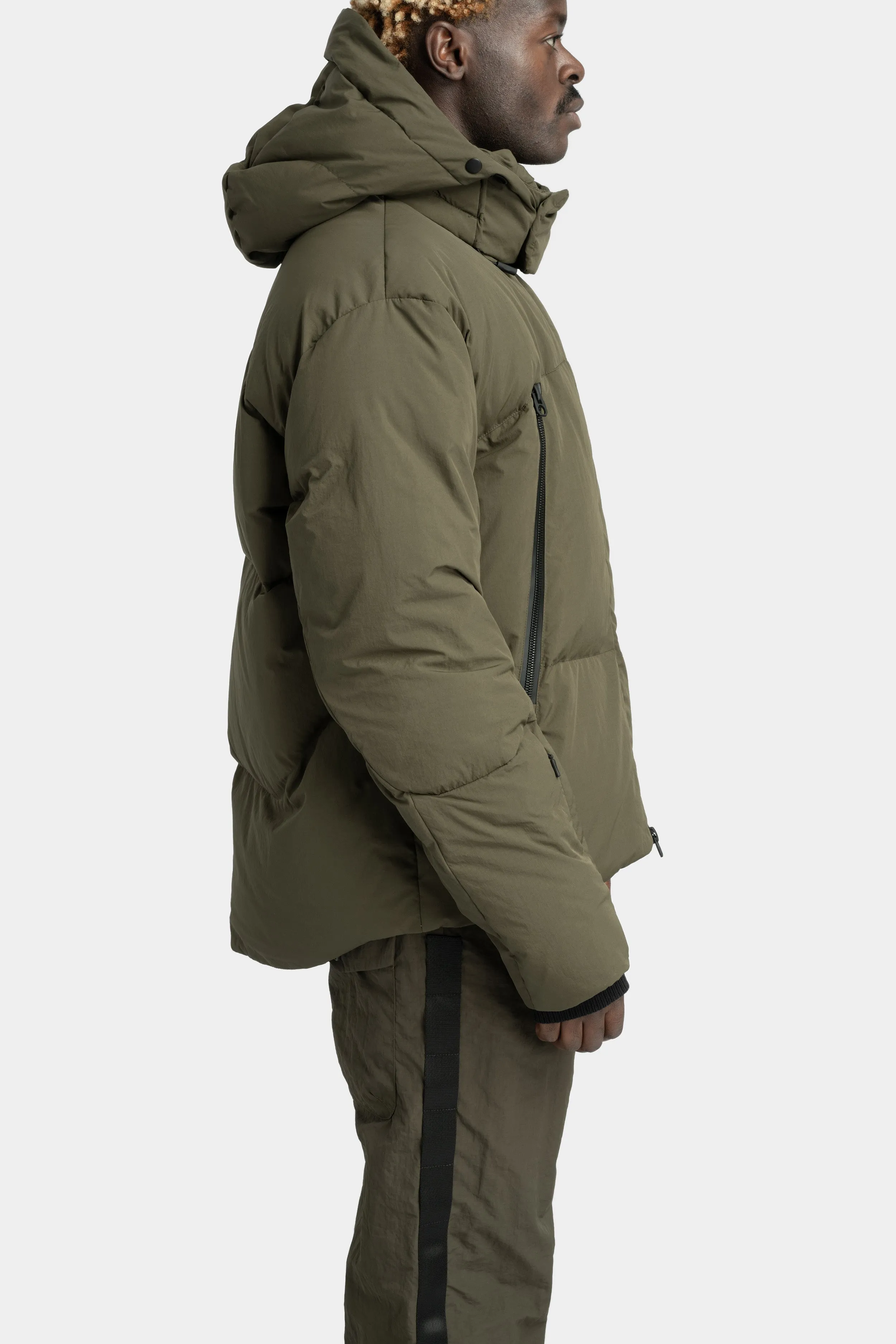 Detachable hood down jacket, Army Green