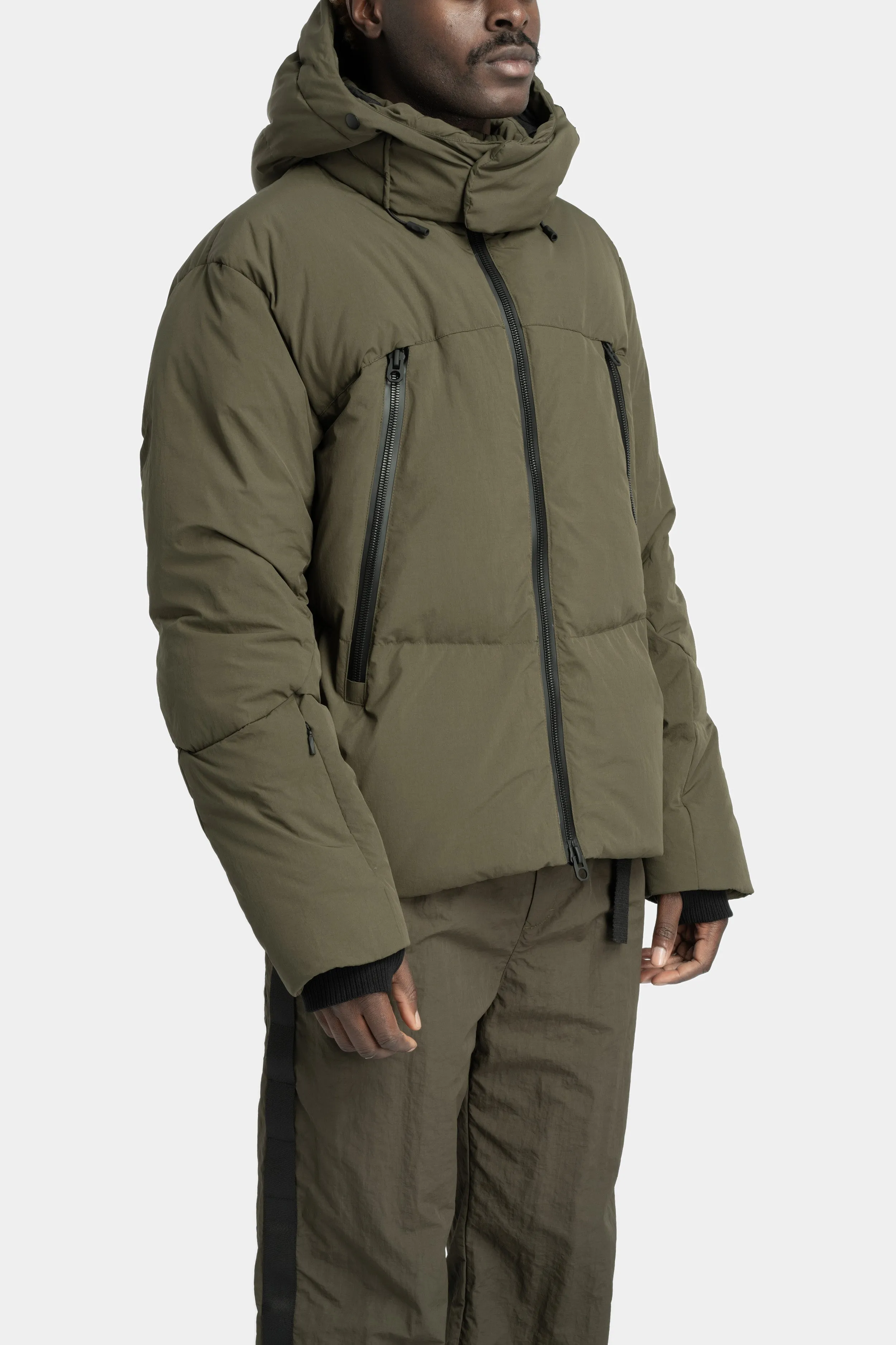 Detachable hood down jacket, Army Green