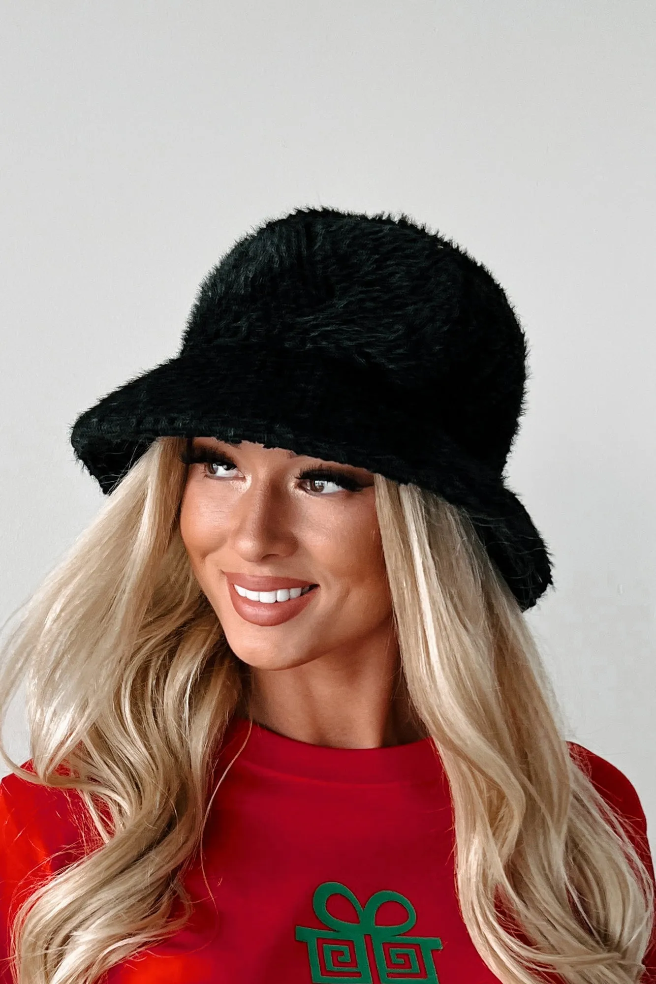 Doorbuster It's Hat Season Faux Fur Bucket Hat (Black)