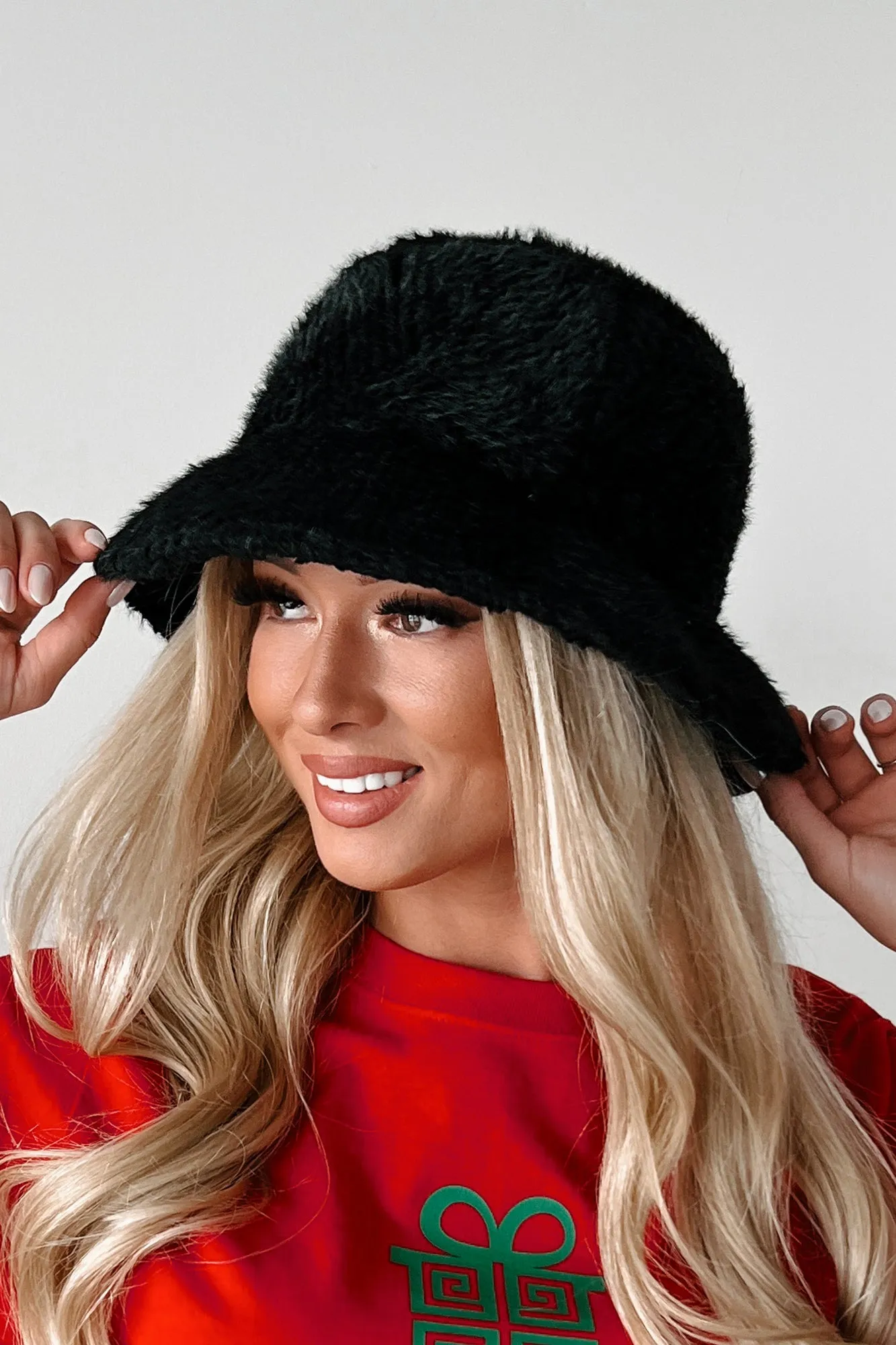 Doorbuster It's Hat Season Faux Fur Bucket Hat (Black)