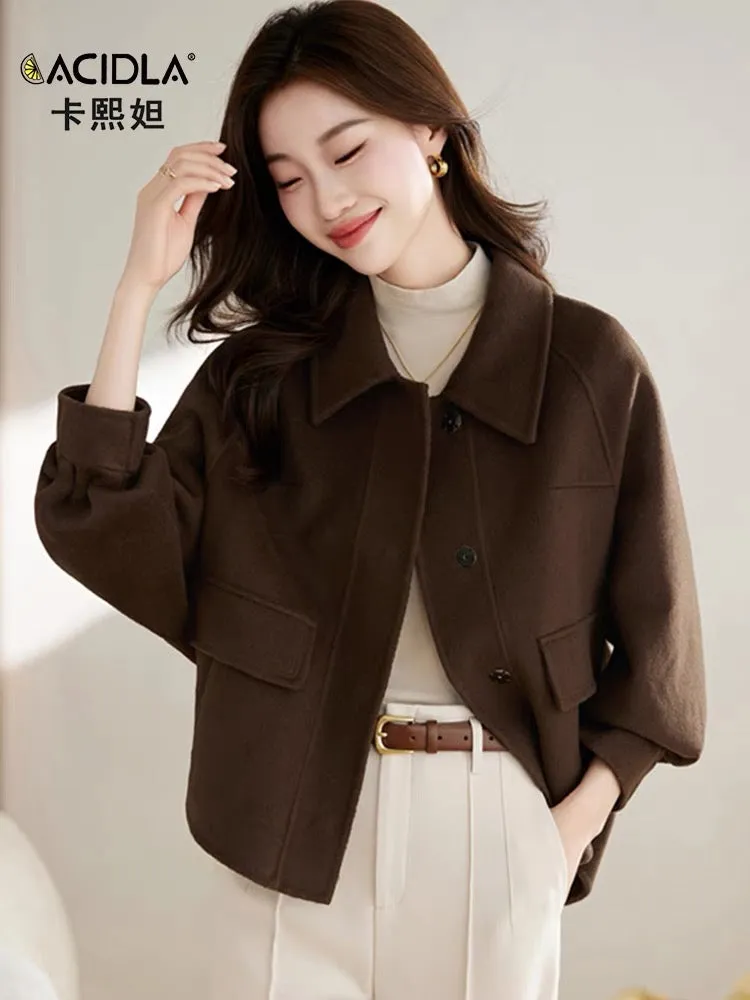 Double-sided cashmere short coat for women autumn and winter new brand fashion jacket woolen coat small loose top