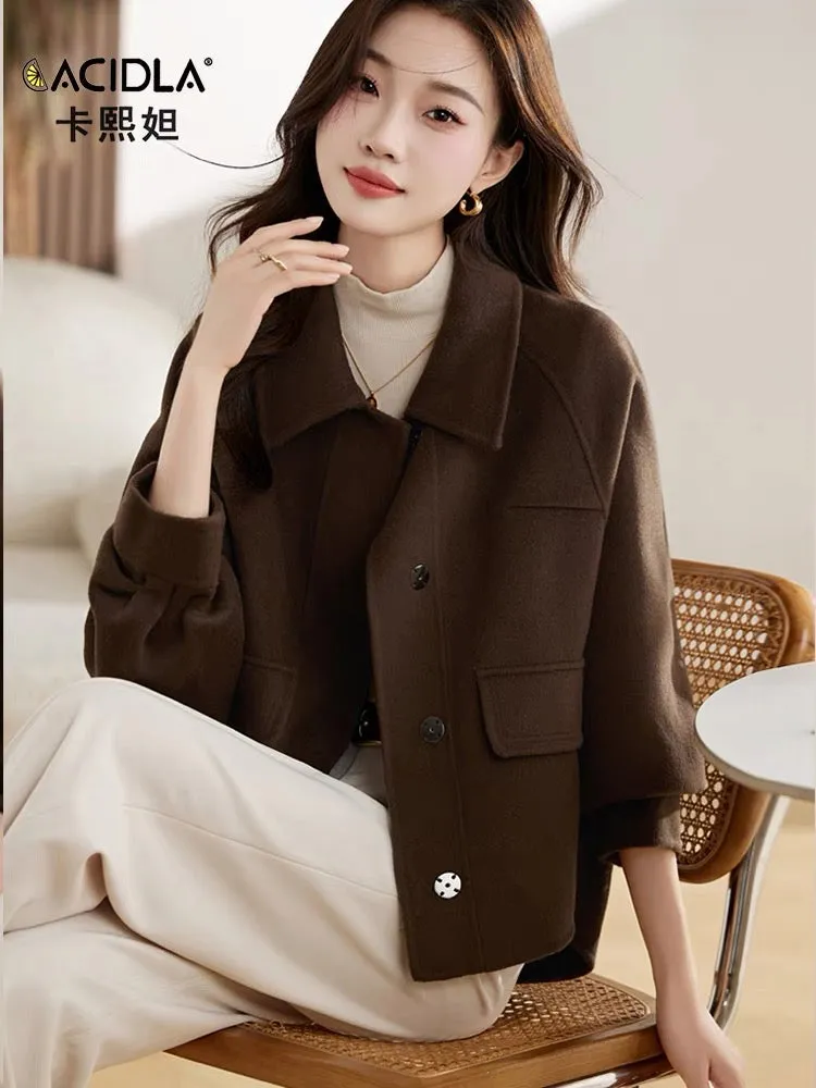 Double-sided cashmere short coat for women autumn and winter new brand fashion jacket woolen coat small loose top