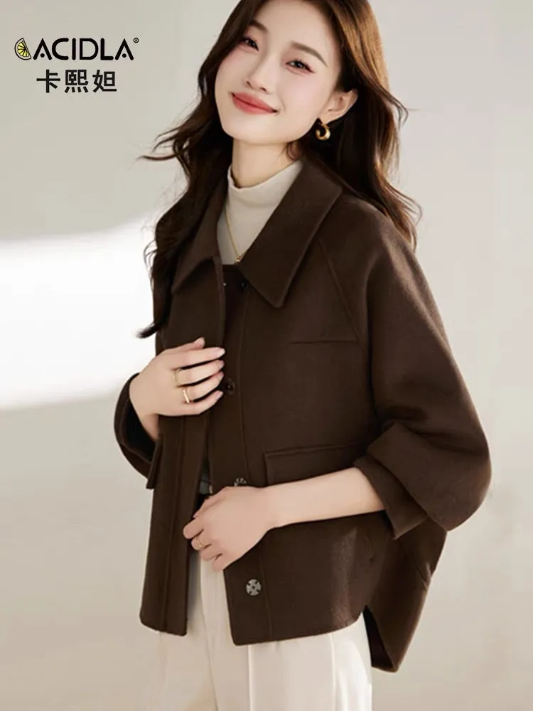 Double-sided cashmere short coat for women autumn and winter new brand fashion jacket woolen coat small loose top