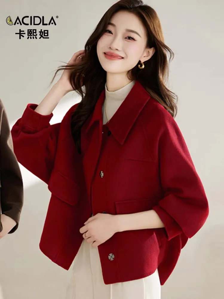 Double-sided cashmere short coat for women autumn and winter new brand fashion jacket woolen coat small loose top