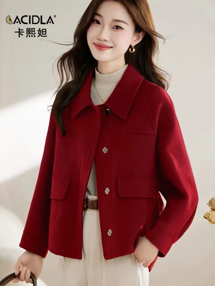 Double-sided cashmere short coat for women autumn and winter new brand fashion jacket woolen coat small loose top