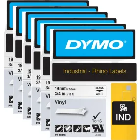 Dymo 18445 Rhino Industrial Tape Vinyl 19mm Black On White Pack 6 BULK