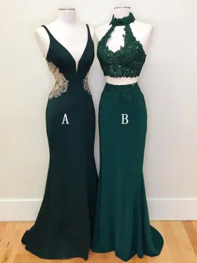 Emerald Green Prom Dress | Two Piece Prom Dress | Sheath Long Evening Party Prom Dress