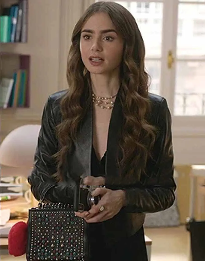 Emily in Paris Lily Collins Black Leather Jacket | ujackets.com