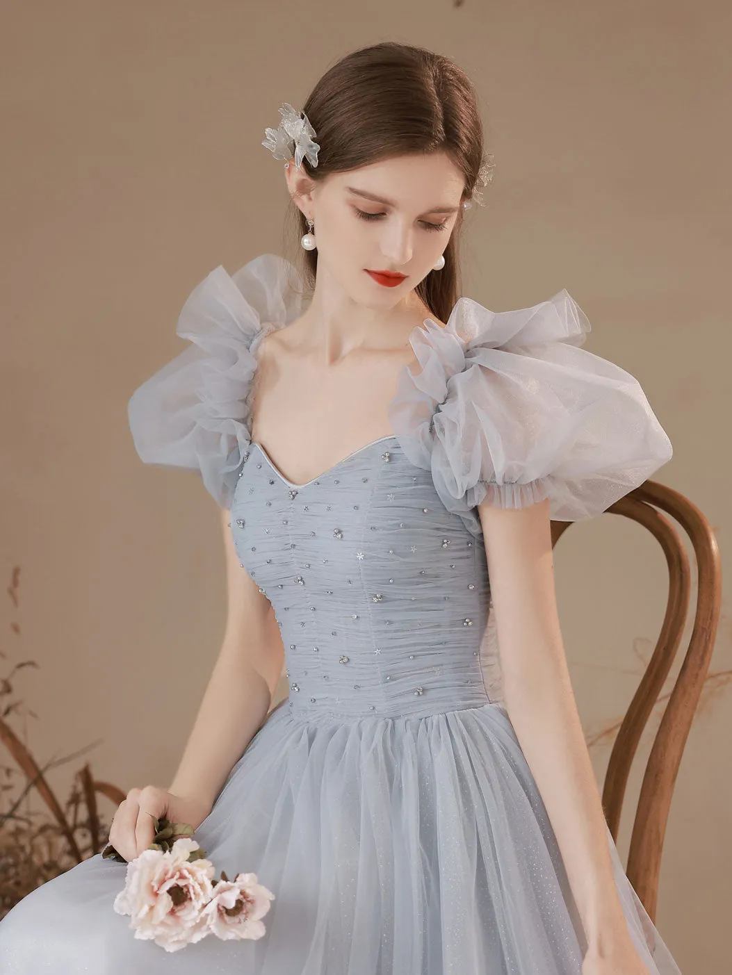 Fairy Princess Tule Light Blue Formal Dress Long Party Dress