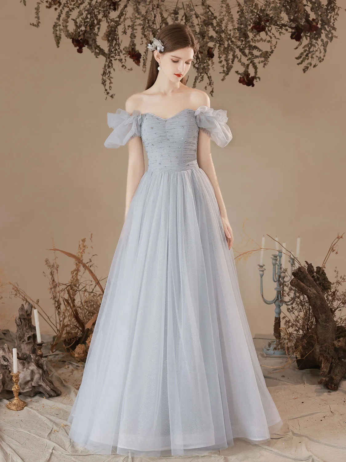 Fairy Princess Tule Light Blue Formal Dress Long Party Dress