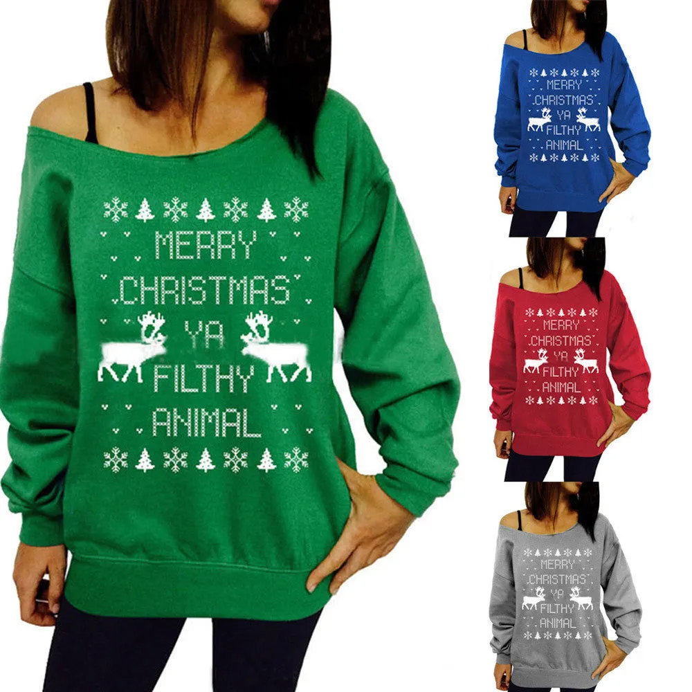 Feida Womens Jumper Pullover Xmas Hoodies Top Sweatshirt Sudaderas mujer