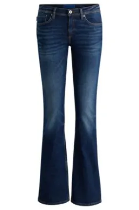 Flared low-rise jeans in dark-blue stretch denim