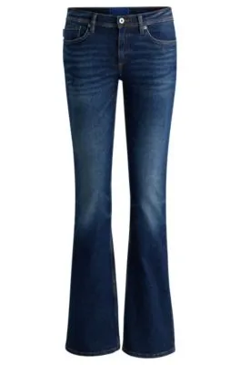 Flared low-rise jeans in dark-blue stretch denim