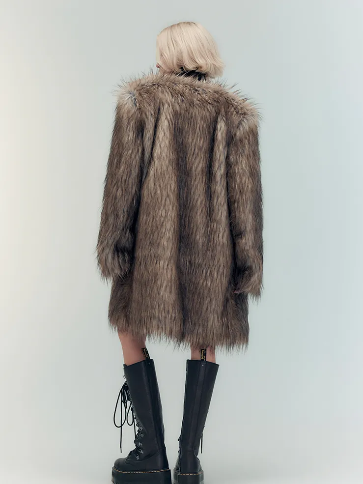 Fur Elegant Fluffily No-Collar Long-Coat