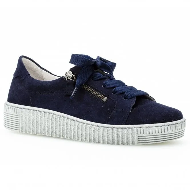 Gabor  Womens 334.16 Wisdom Atlantic Blue Suede Lace-Up Trainers