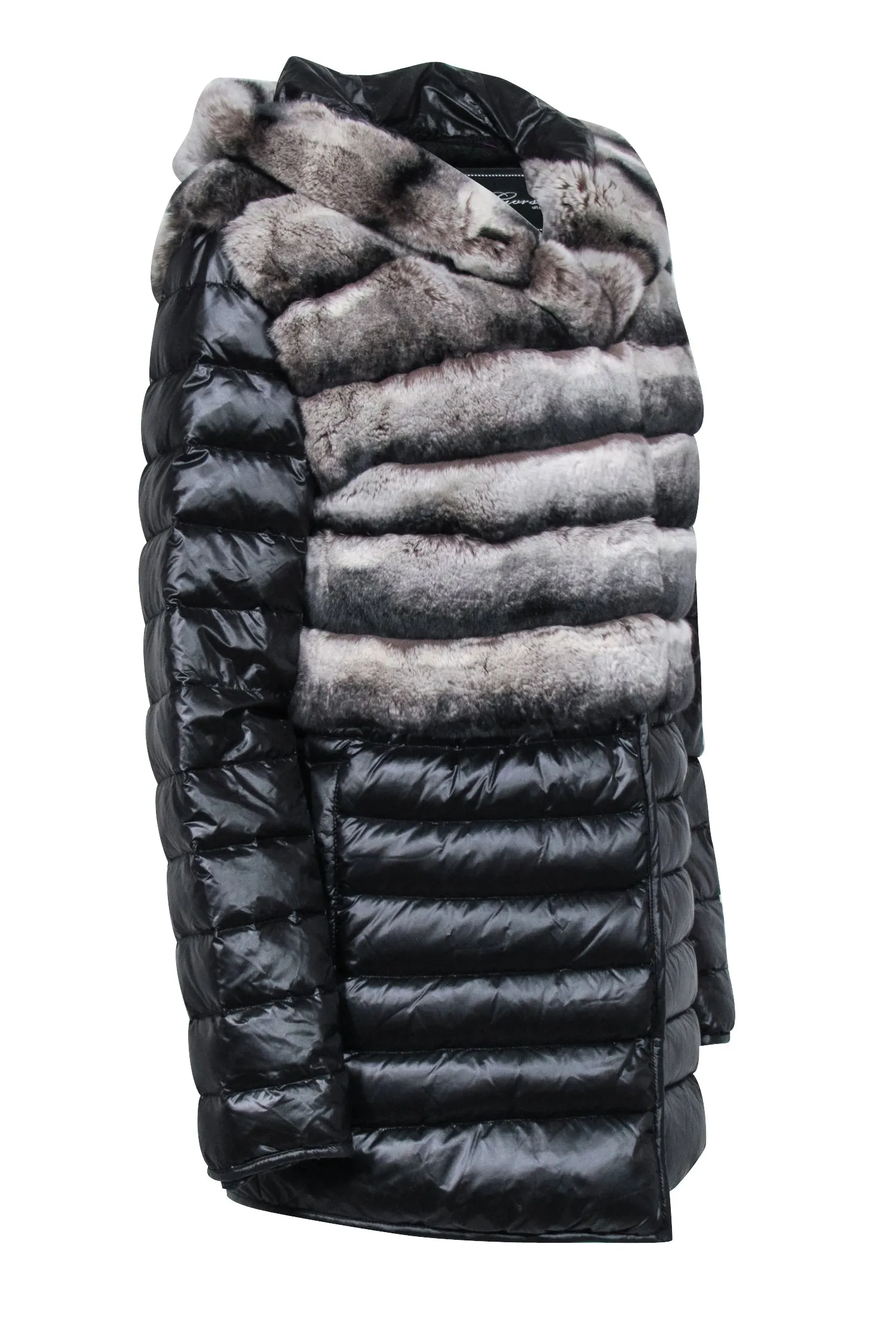 Garshi - Black Puffer Coat w/ Detachable Hood & Rabbit Fur Trim Sz XS