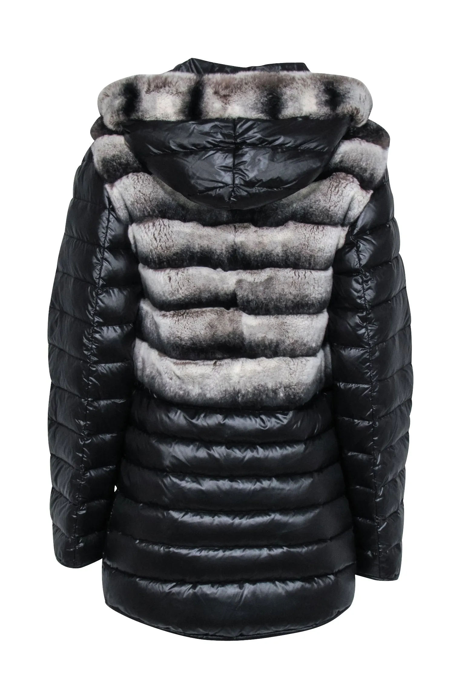 Garshi - Black Puffer Coat w/ Detachable Hood & Rabbit Fur Trim Sz XS